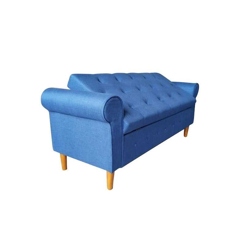62-Inch Tufted Button Storage Bench Upholstered Ottoman with Rolled Arm